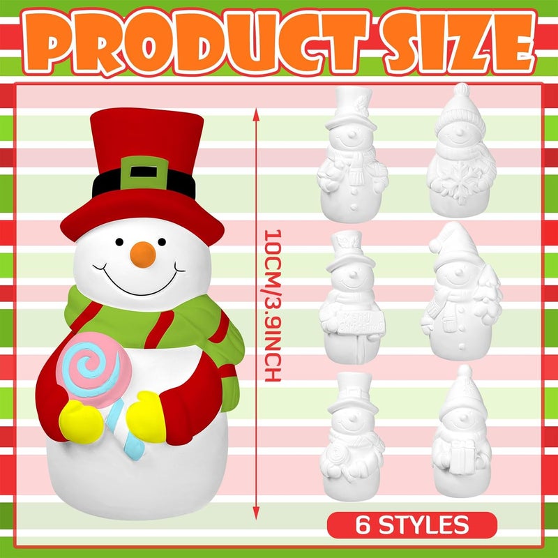 Eersida 6 Sets Winter Ceramics to Paint Ready to Your Own Ceramic Snowman Statues DIY Unpainted Paintable Winter Figurines Kit Crafts with Brush Palette for Christmas DIY - Image 2